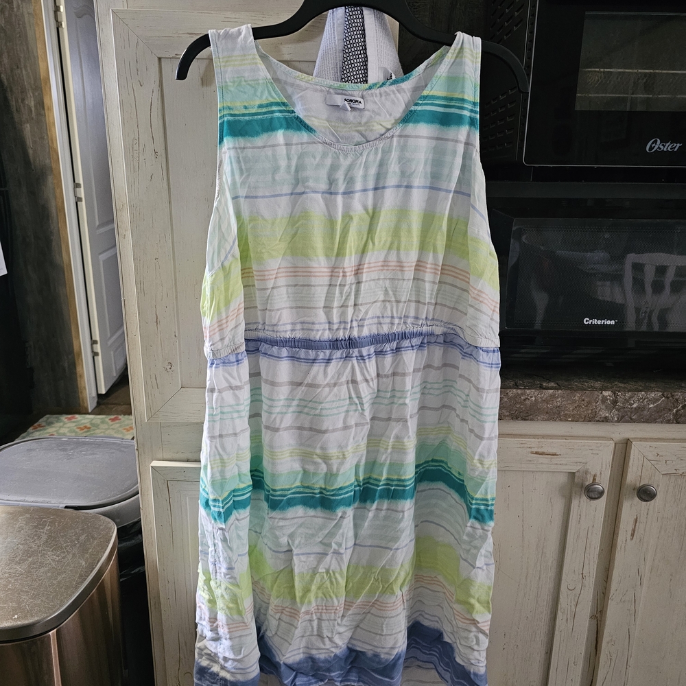 Sonoma Teal and White Sleeveless Dress